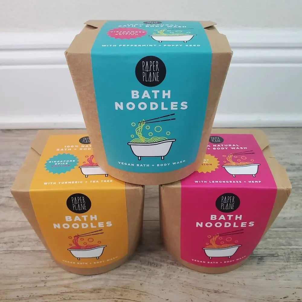 Paper Plane Bath Noodles - 100% Natural Vegan Bath Body Wash - Lot Of 3